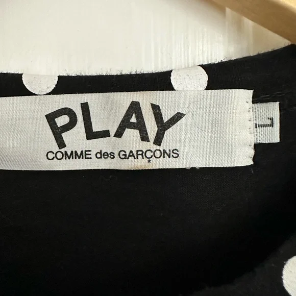 Comme Des Garcons Play Polka Dot Long 100% Cotton Tee Embroidered Heart Size L - Picture 13 of 15